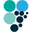 Logo des Unternehmens. Stilisierte Traubenrebe mit türkisen, hell- und dunkelblauen Trauben